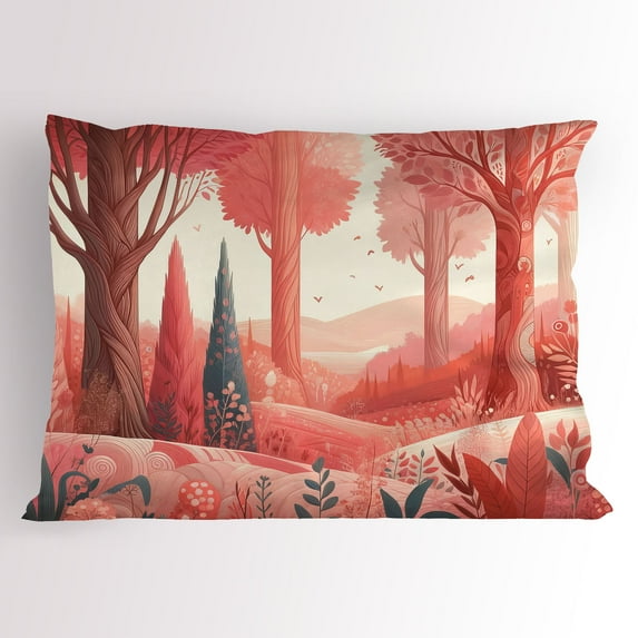 Ambesonne Woodland Pillow Sham, Forest Warm Happy Colors, 36" X 20", Coral Dark Slate Blue