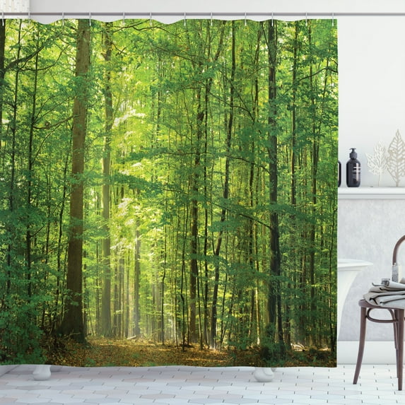 Ambesonne Woodland Shower Curtain, Foliage Forest Summer, 69"Wx84"L, Green