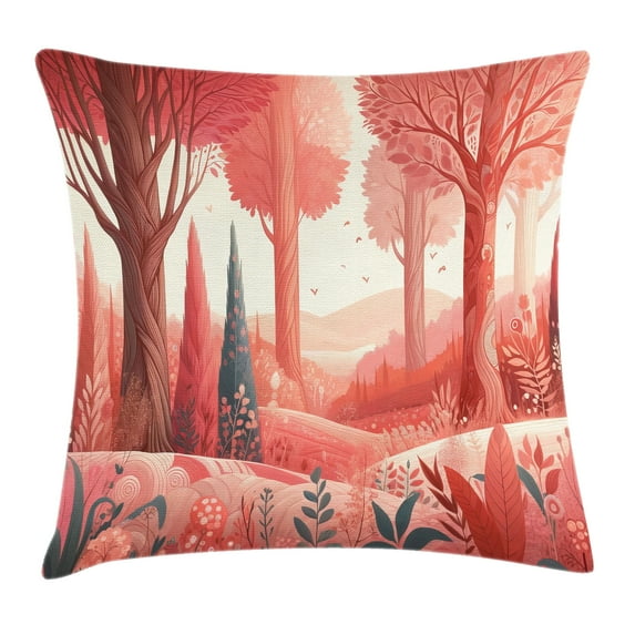 Ambesonne Woodland Throw Pillow Cushion Cover, Forest Warm Happy Colors, 16" X 16", Coral Dark Slate Blue