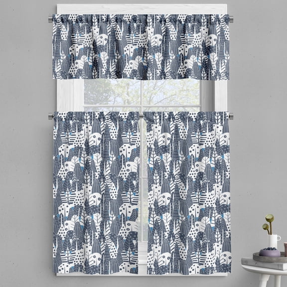 Ambesonne Woodland Valance & Curtain, Abstract Mix Trees Pattern, 55"x24", Dark Blue Grey Sea Blue