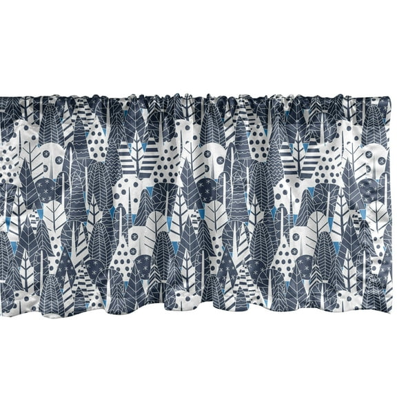 Ambesonne Woodland Window Valance, Abstract Mix Trees Pattern, 42" x 12", Dark Blue Grey Sea Blue
