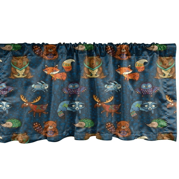 Ambesonne Woodland Window Valance, Animals from Jungles of with Colorful Motifs on Dark Toned Backdrop, Curtain Valance for Kitchen Bedroom Decor with Rod Pocket, 54" X 12", Multicolor
