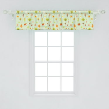 Ambesonne Woodland Window Valance, Cartoon Art Autumn Forest, 54" X 12", Multicolor