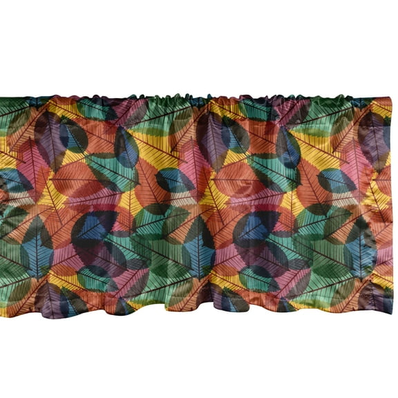 Ambesonne Woodland Window Valance, Colorful and Abstract Nature Inspired Composition Fallen Leaves of Deciduous Trees, Curtain Valance for Kitchen Bedroom Decor with Rod Pocket, 54" X 12", Multicolor