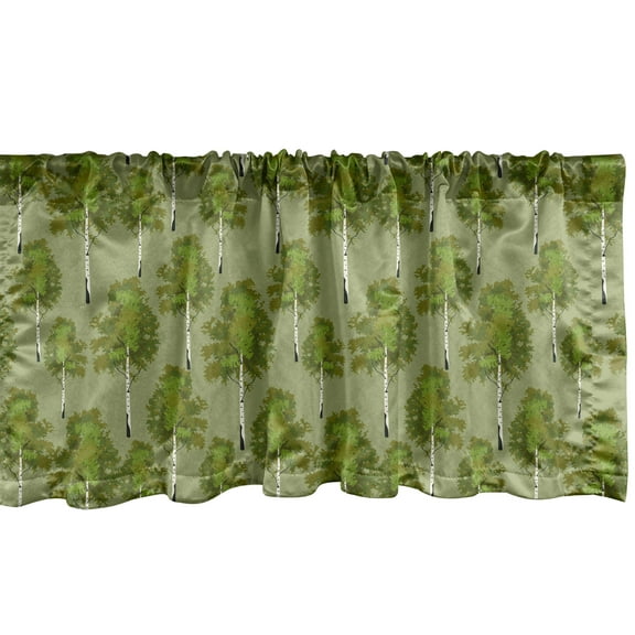 Ambesonne Woodland Window Valance, Forest Scene of Trees Art, 54" X 12", Olive Green Pale Green
