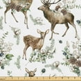 thumbnail image 1 of Ambesonne Woods Fabric by the Yard Upholstery, Antler Reindeer Floral Spring, 5 Yards, Brown Laurel Green and White, 1 of 5