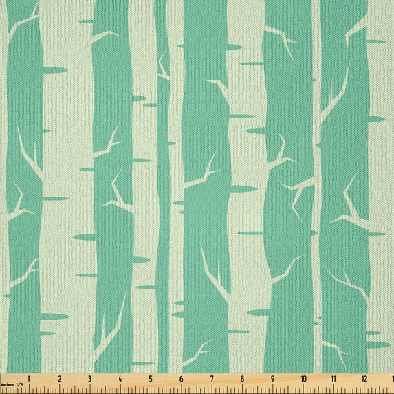 Ambesonne Woods Fabric by the Yard Microfiber, Soft Tone Tree Stems Pattern, 2 Yards, Green Shamrock Green