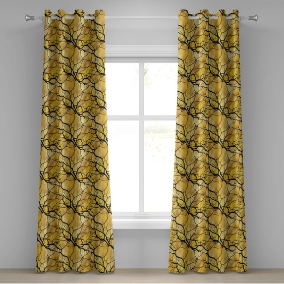 Ambesonne Woods Grommet Curtain, Leafless Branches Autumn Art, 50"x72", Earth Yellow Black
