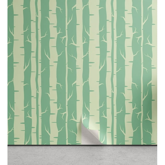 Ambesonne Woods Peel & Stick Wallpaper for Home, Soft Tone Tree Stems Pattern, 13"x72", Green Shamrock Green