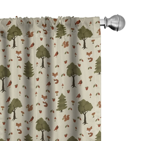 Ambesonne Woodsy Window Curtains, Woodland Animals in Nature, Each 28" W x 84" L, Beige Fawn