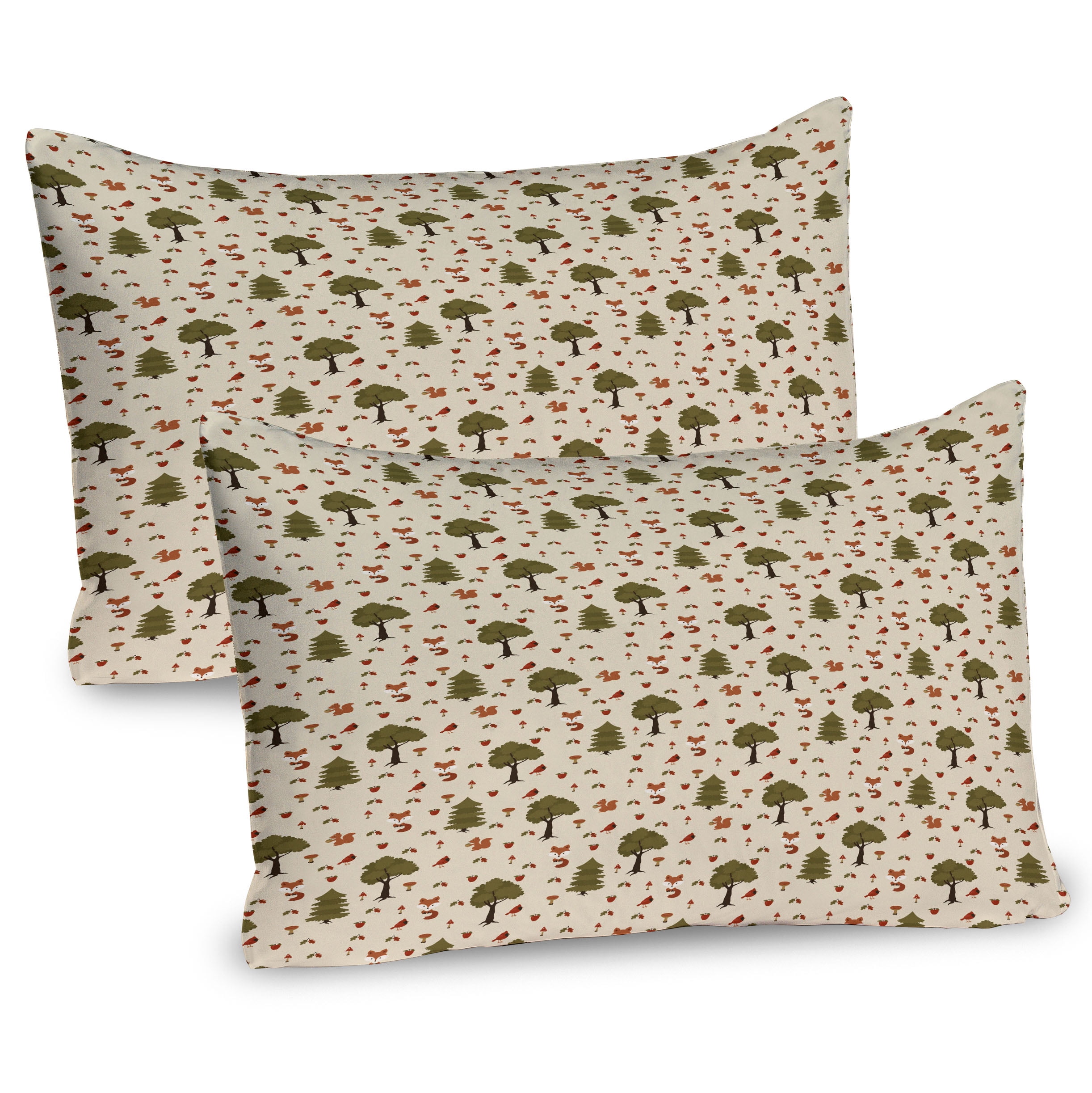 Beige Fawn Woodland Animals Microfiber Pillow Sham Set