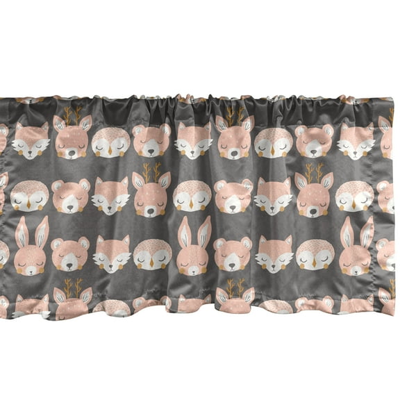 Ambesonne Woodsy Window Valance, Sleeping Animal Silhouettes, 54" X 18", Grey Peach