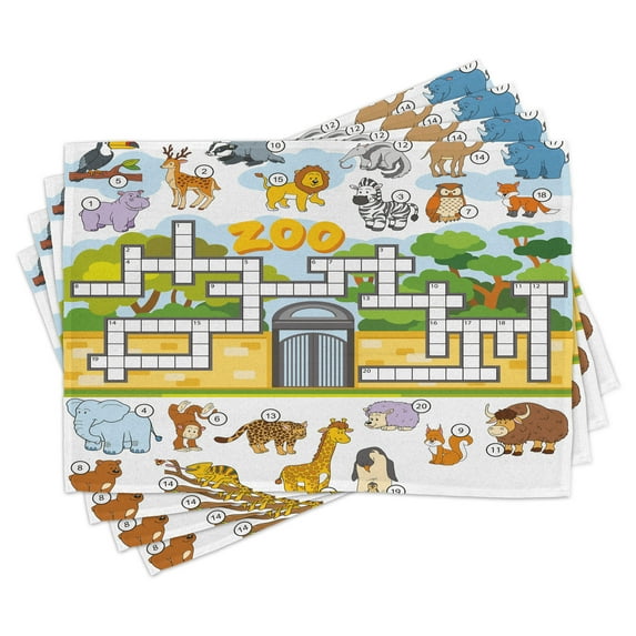 Ambesonne Word Search Game Place Mats Set of 4, Zoo Theme, Standard Size, Multicolor