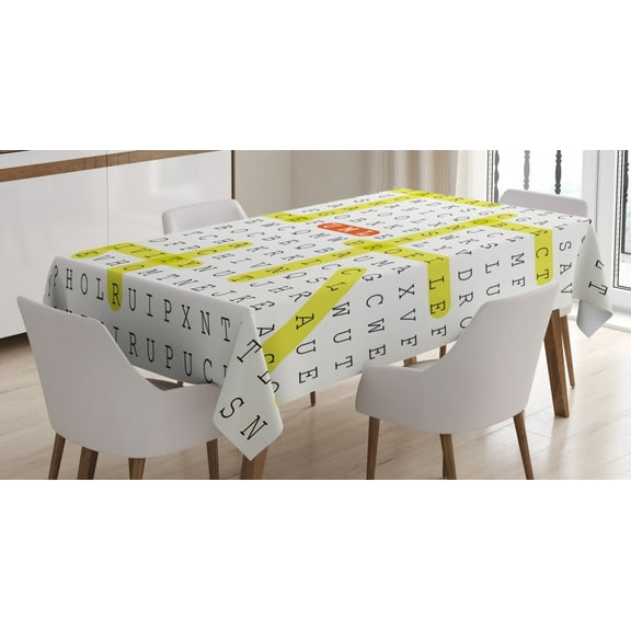 Ambesonne Word Search Game Tablecloth Rectangular Table Cover, UML Keywords, 60"x90", Black Yellow Orange