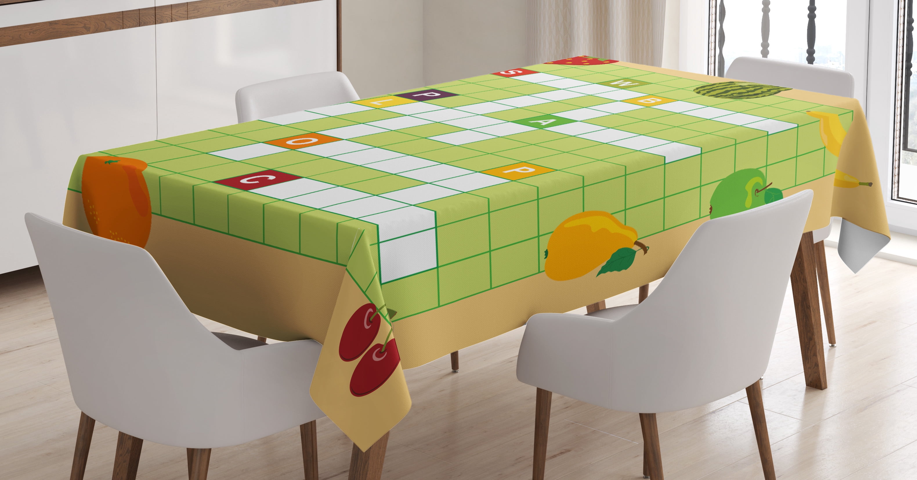 Ambesonne Word Search Tablecloth Rectangular Table Cover, Summer Fruit ...