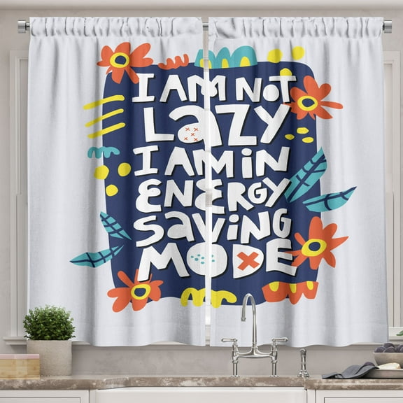 Ambesonne Wording Kitchen Curtains, Flowers Leaves Energy, 55"x30", Multicolor