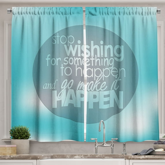 Ambesonne Wording Kitchen Curtains, Wise Words on Blue, 55"x39", Pale Blue Grey White