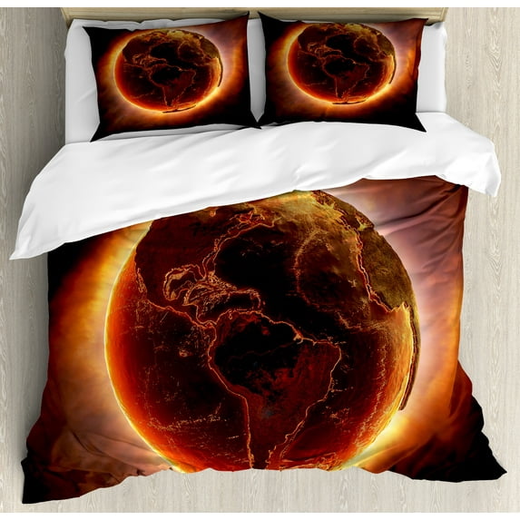 Ambesonne World Duvet Cover Sets, Vivid Burning Earth Heat, 2-King, Orange Brown Yellow