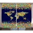 thumbnail image 1 of Ambesonne World Map Curtains 2 Panel Set, Mosaics Tiles Global, 108" x 84", Dark Blue Yellow Blue, 1 of 3