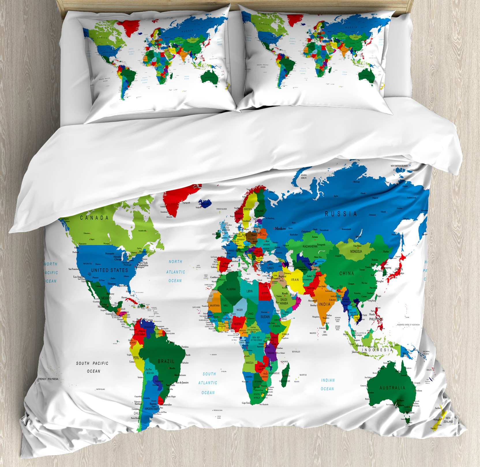 Ambesonne World Map Duvet Cover Set, Colorful Political, Queen ...