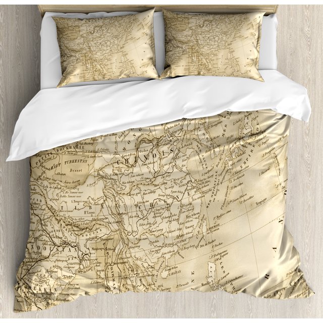 Ambesonne World Map Duvet Cover Set, Detailed Cartography Art, King ...