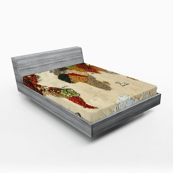 Ambesonne World Map Fitted Sheet, Boho Food, Full Size, Multicolor