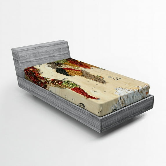 Ambesonne World Map Fitted Sheet, Boho Food, Twin XL Size, Multicolor