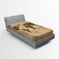 thumbnail image 1 of Ambesonne World Map Fitted Sheet, Vintage Topographic Image, Twin XL Size, Pastel Brown Taupe, 1 of 2