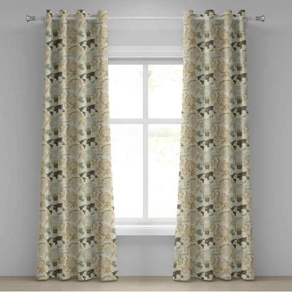 Ambesonne World Map Grommet Curtain, Vintage Globe, 50" x 72", Beige Olive Green