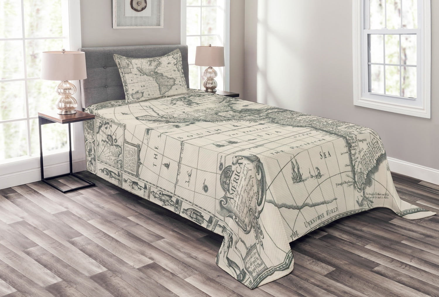 Twin White Quilted Bedspread Set with Pillow Sham