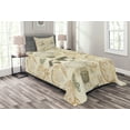 thumbnail image 1 of Ambesonne World Map Quilted Bedspread Set 2 Pcs, Vintage Globe, Twin Size, Beige Olive Green, 1 of 3