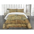 thumbnail image 1 of Ambesonne World Map Quilted Bedspread Set 3 Pcs, Retro Atlas Illustration, Queen Size, Sand Brown Slate Blue, 1 of 5