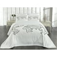 thumbnail image 1 of Ambesonne World Map Quilted Coverlet 3 Pcs, Sketch Outline, King Size, Black White, 1 of 4