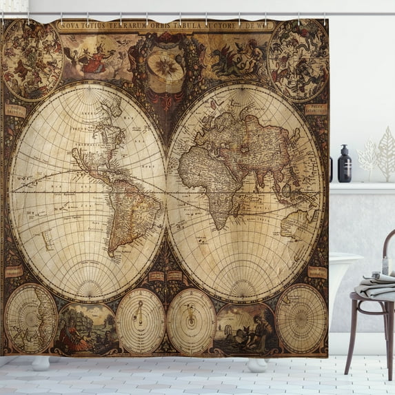 Ambesonne World Map Shower Curtain, Historic Old Atlas, 69"Wx84"L, Multicolor