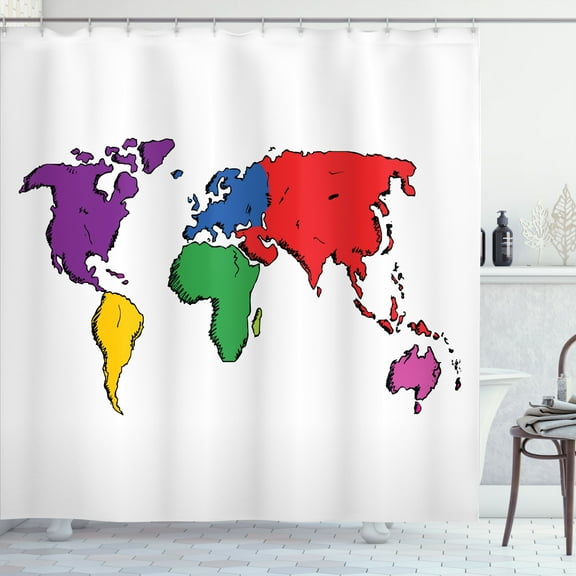 Ambesonne World Map Shower Curtain, Modern, 69"Wx70"L, Multicolor