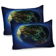 Ambesonne World Pillow Sham 2 Pack, Earth Lines Navigation, 36"x20", Blue Green Brown