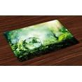thumbnail image 1 of Ambesonne World Place Mats Set of 4, Globe in Fresh Forest, Standard Size, Green Yellow, 1 of 4