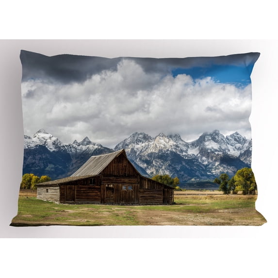 Ambesonne Wyoming Pillow Sham, Rustic Wooden Cottage View, 36" X 20", Multicolor