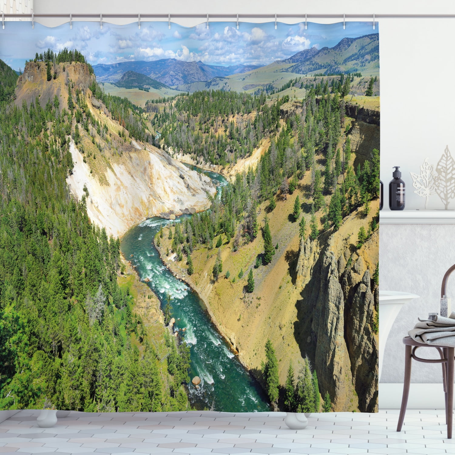 Ambesonne Wyoming Shower Curtain, Yellowstone Calcite Springs, 69"Wx84