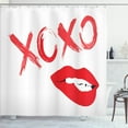 thumbnail image 1 of Ambesonne XOXO Shower Curtain, Lipsticked Woman Biting Lips, 69"Wx84"L, Dark Coral Vermilion, 1 of 3