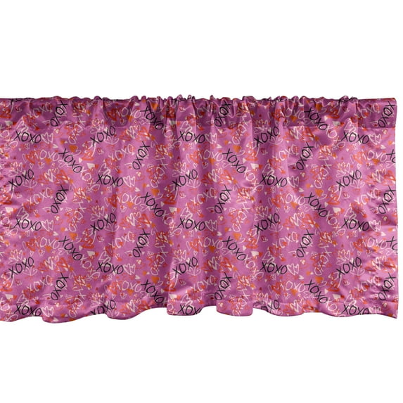 Ambesonne XOXO Window Valance, Energetic Hearts Kisses Love, 54" X 18", Pink Vermilion