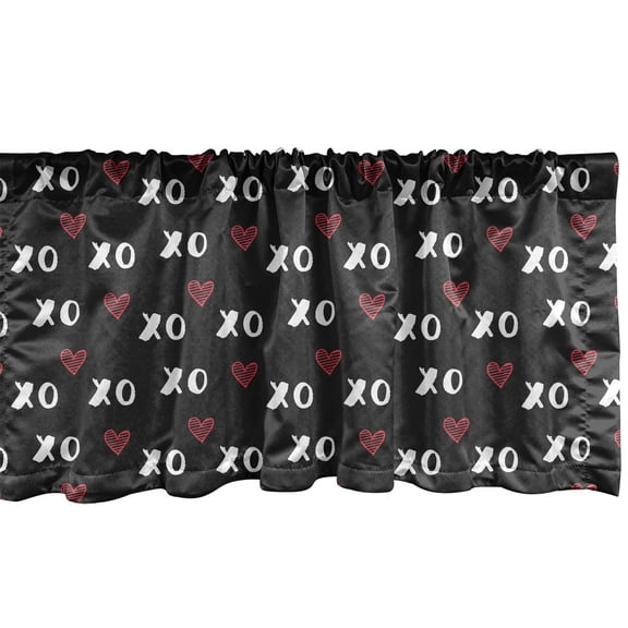 Ambesonne XOXO Window Valance, XO Acronym and Striped Hearts, 54" X 18", Charcoal Grey Dark Coral