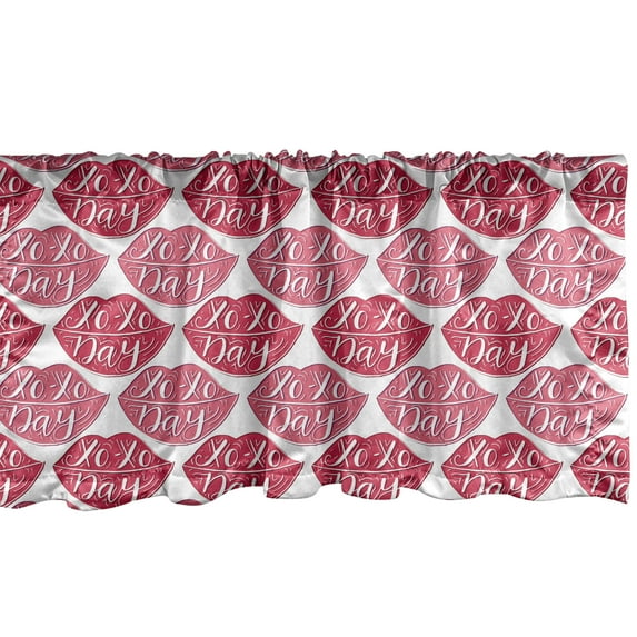 Ambesonne XOXO Window Valance, XOXO Day Text on Colored Lips, 54" X 12", Dried Rose Dark Pink