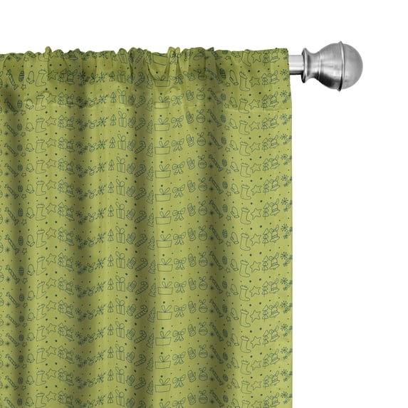 Ambesonne Xmas 4-Panel Curtains, Wintery Snowy Ornamental Items, 56"x84", Yellow Green Olive Green