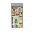 thumbnail image 1 of Ambesonne Xmas Emoji Fitted Sheet & Pillow Sham Set, New Year Pop Art Faces, Twin, Mustard and Dark Lavender, 1 of 2