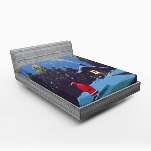 Ambesonne Xmas Fitted Sheet, Santa Claus in Mountain, Queen Size, Multicolor