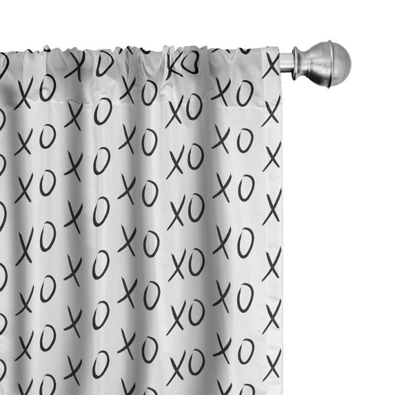 Ambesonne Xo Curtains, Affection Expression Kisses, Pair of 28"x63", Black and White