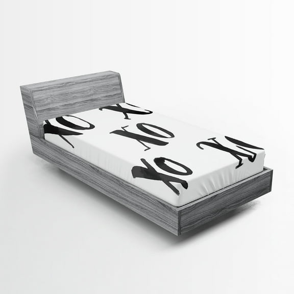 Ambesonne Xo Fitted Sheet, Classic Old Fashion Letters, Twin XL Size, Black and White