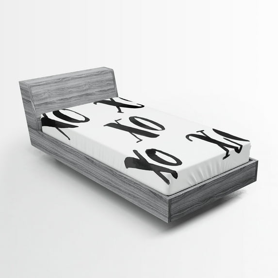 Ambesonne Xo Fitted Sheet, Classic Old Fashion Letters, Twin XL Size, Black and White
