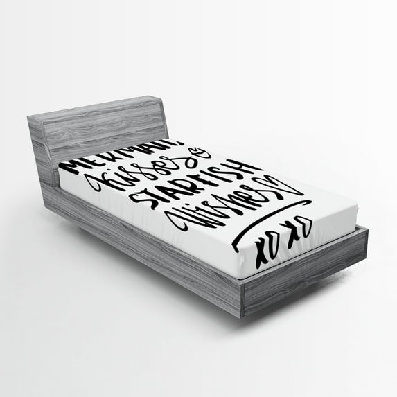 Ambesonne Xo Fitted Sheet, Mermaid Kiss Starfish Words, Twin Size, Black and White